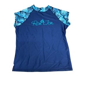 VTG!!!‎  "Ron Jon" Surf Shop Girls Rashguard Swim Shirt Blue Geometric Print XL